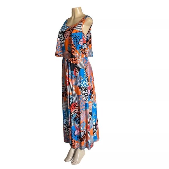 Robert Louis Sleeveless Wide Strap Bohemian Multi-Color Popover Maxi Dress S - Picture 2 of 7